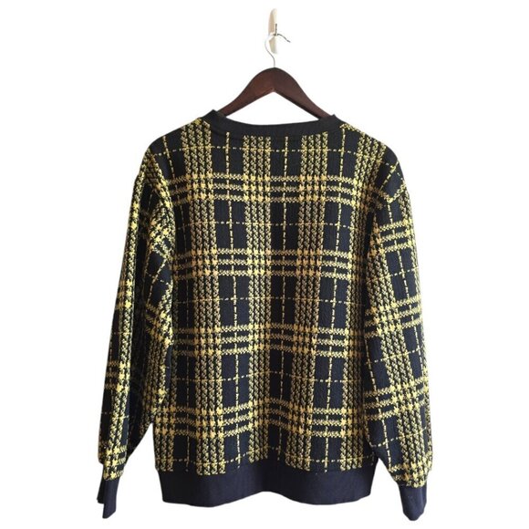Who What Wear Black & Yellow Plaid Houndstooth Crew Neck Sweater Sz M - Picture 4 of 7